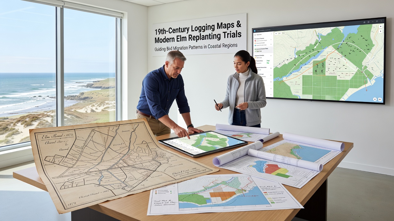 Researchers monitoring bird activity and elm saplings along a Cornish coastal hedgerow