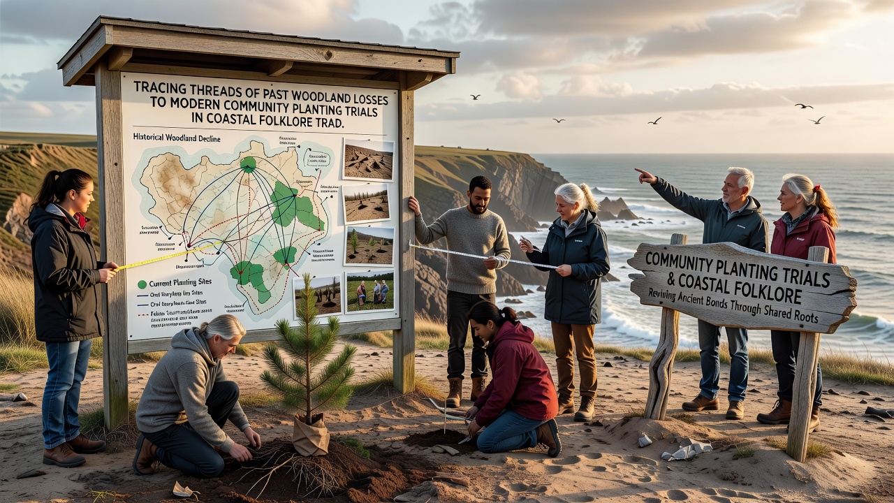 Group of volunteers planting native trees in a coastal trial area during a community event